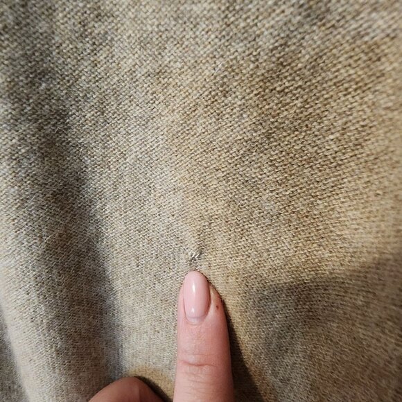 Marshall Fields Cashmere Scarf  rabbit fur pompoms  30 x 79 2 repaired holes - Picture 6 of 7